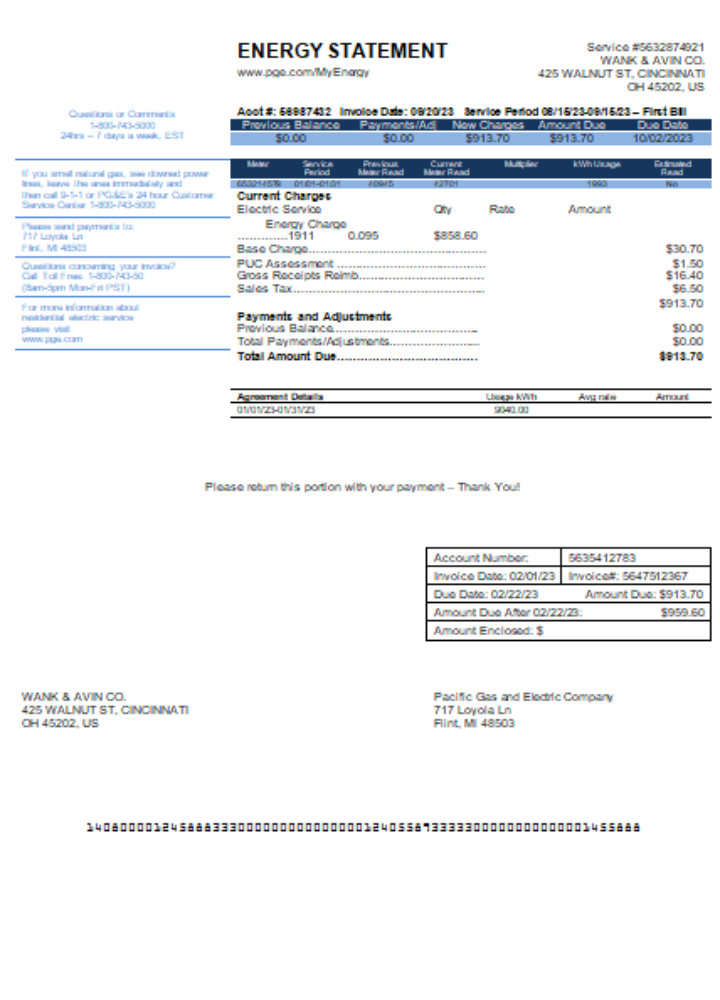 California PG&E (Pacific Gas and Electric Company) utility business bill SCR PSD template